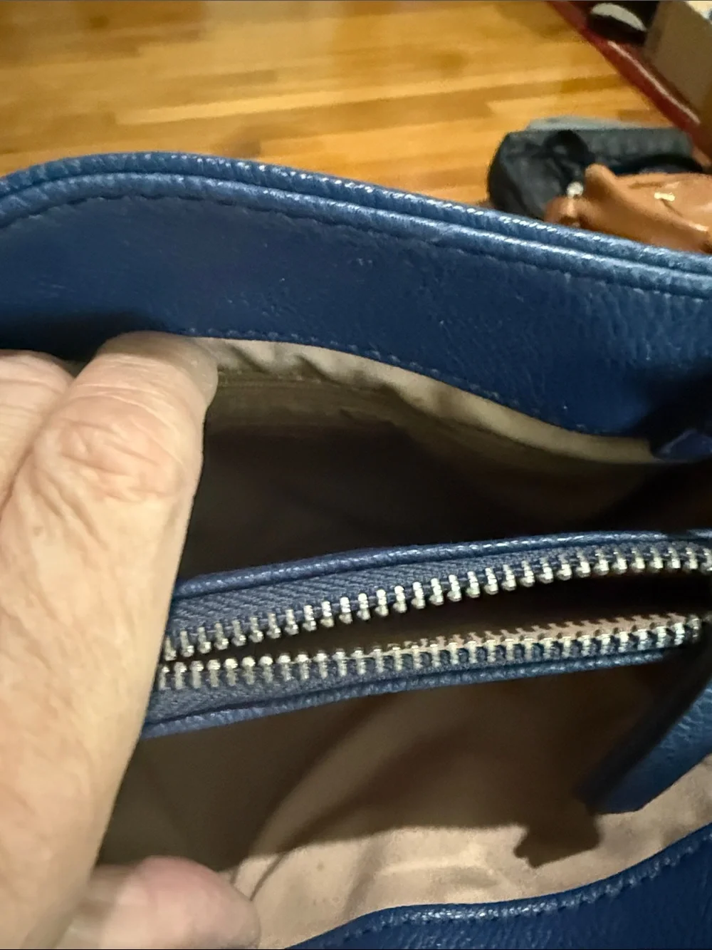 Nine West Navy Blue Leather Satchel with Chain Strap